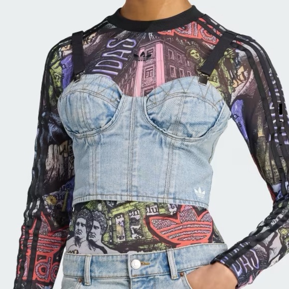 Adidas Women's Multicolor Denim Crop Top - Picture 2 of 3